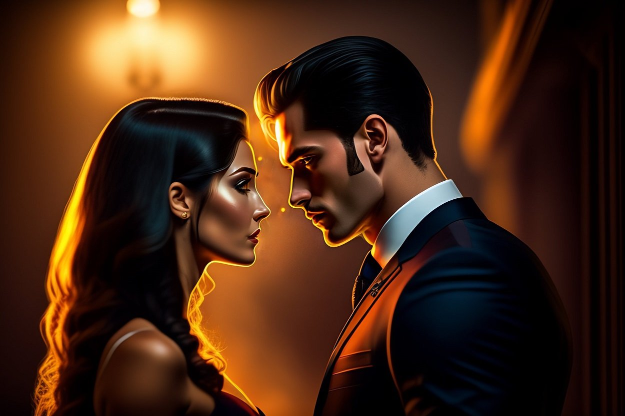 assertive man with girl